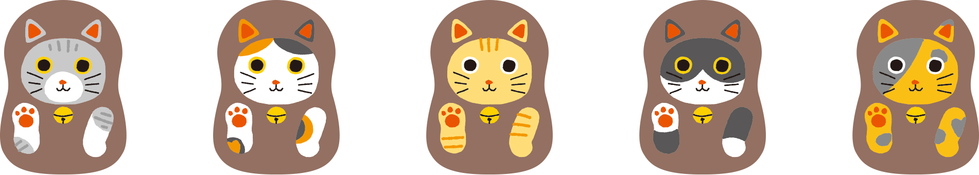 ニャンリョーシカがたくさん並んでいる
